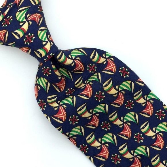 Salvatore Ferragamo Tie Sailing Boat Wheel Navy Grn Red Necktie Luxe Silk L4 New - Picture 1 of 8
